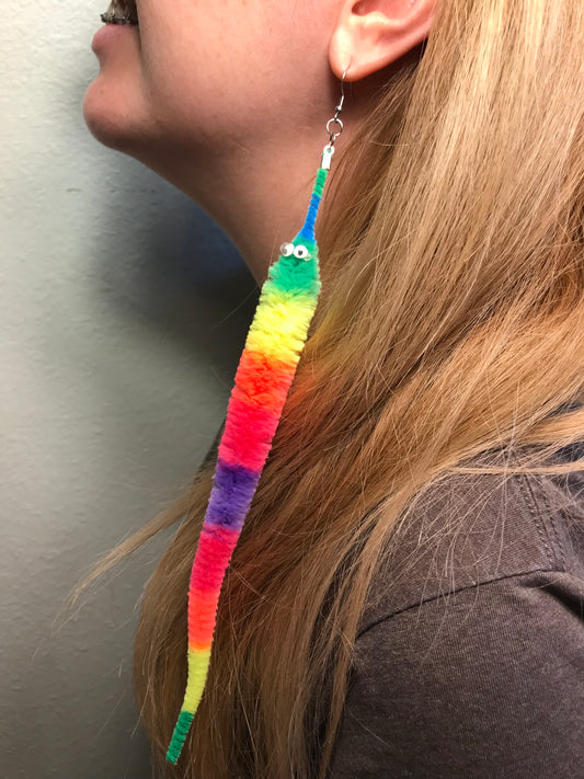 Rainbow Worm On A String Earrings