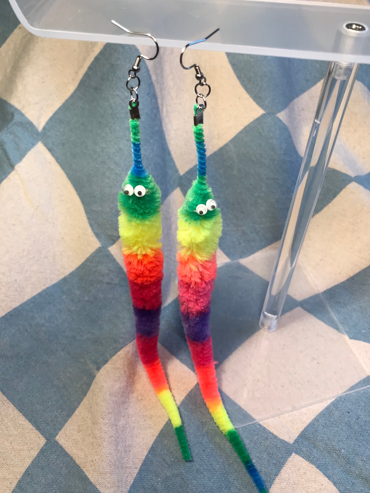 Rainbow Worm On A String Earrings